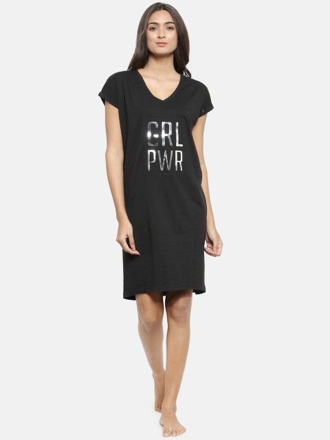 

Slumber Jill Women Black Printed Sleep Shirt FWSJ401