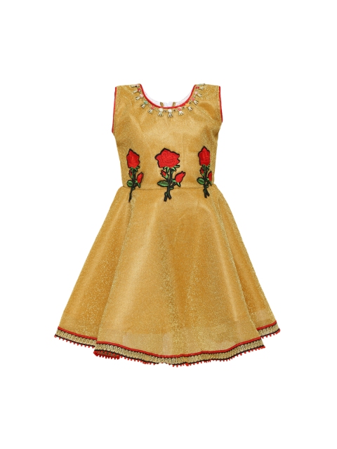 

Aarika Girls Gold-Toned Self Design A-Line Dress