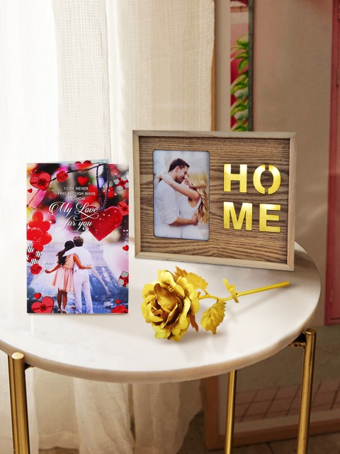

Archies Multicoloured Combo of LED Frame & Greeting Card & 24K Golden Rose, Multi
