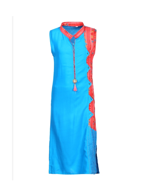 

Aarika Girls Turquiose Blue Solid Straight Kurti