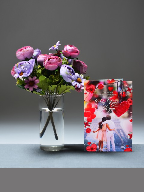 

Archies Multicoloured Combo of Valentine's Day Flower & Greeting Card, Multi