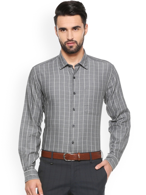 

Louis Philippe Men Grey & White Slim Fit Checked Formal Shirt