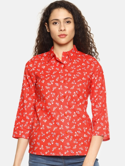

AARA Women Red & White Regular Fit Printed Casual Shirt