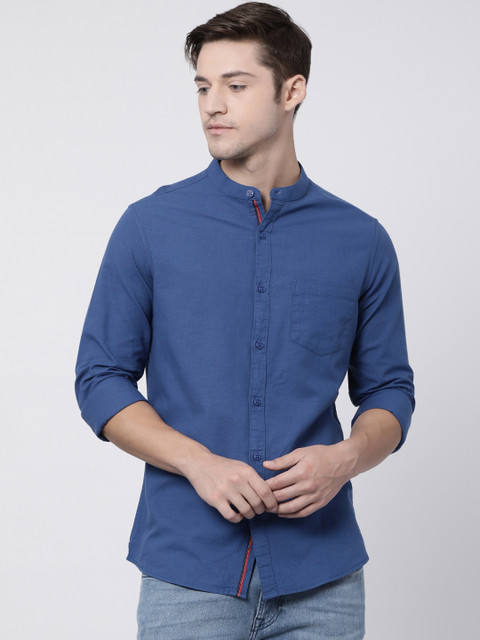 

British Club Men Blue Slim Fit Solid Casual Shirt