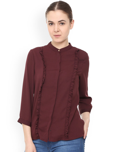 

Van Heusen Woman Maroon Regular Fit Solid Casual Shirt