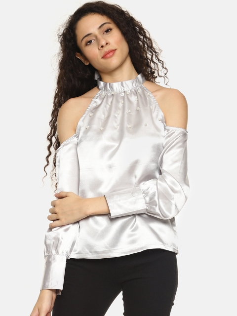 

AARA Women Silver-Toned Solid Styled Back Top