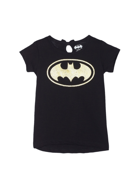 

Kids Ville Girls White Batgirl Printed Round Neck Half Sleeve T-shirt, Black