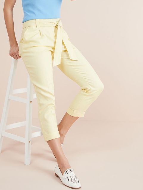 

next Women Yellow Regular Fit Solid Peg Trousers