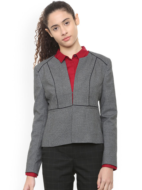 

Van Heusen Woman Grey Self Design Regular-Fit Single-Breasted Blazer