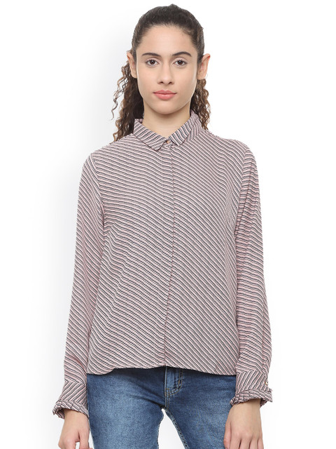 

Van Heusen Women Pink & Black Regular Fit Striped Casual Shirt