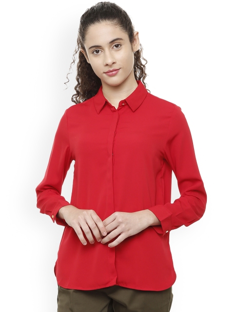 

Van Heusen Woman Red Regular Fit Solid Casual Shirt