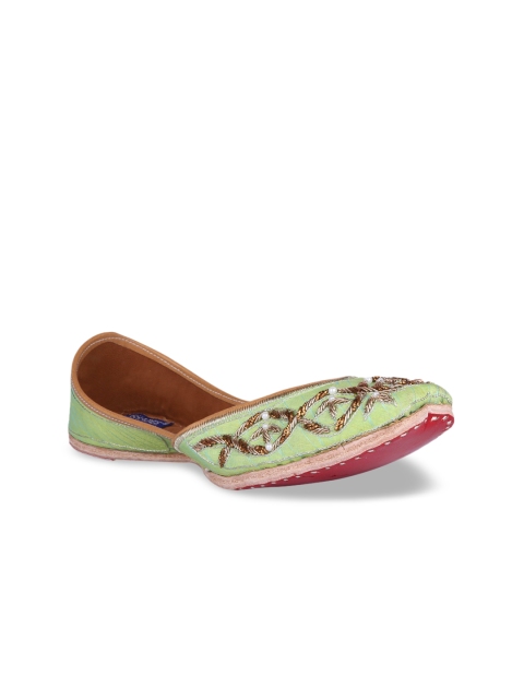 

MSC Women Green Woven Design Leather Mojaris