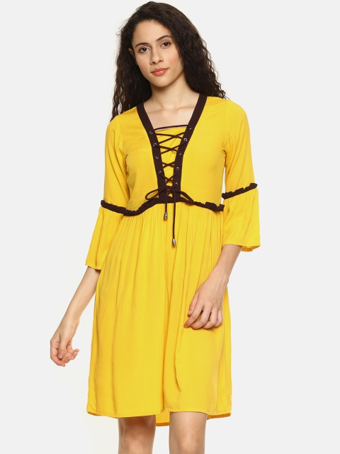 

AARA Women Yellow Solid A-Line Dress