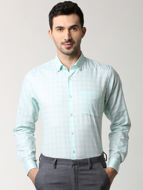 

Peter England Elite Men Sea Green Regular Fit Checked Formal Shirt