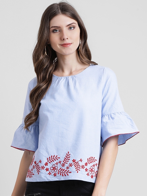 

Leo Sansini Women Blue Embroidered Detail A-Line Top