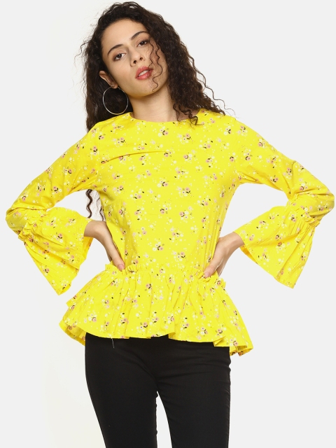 

AARA Women Yellow Printed A-Line Top