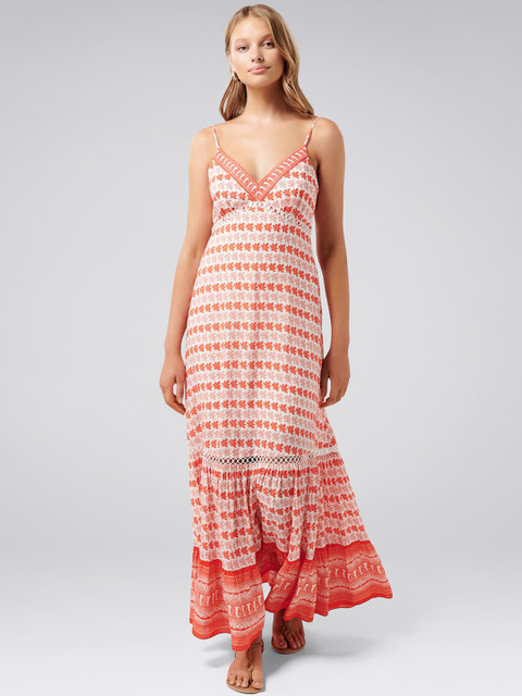 

Forever New Women White & Peach-Coloured Printed Maxi Dress