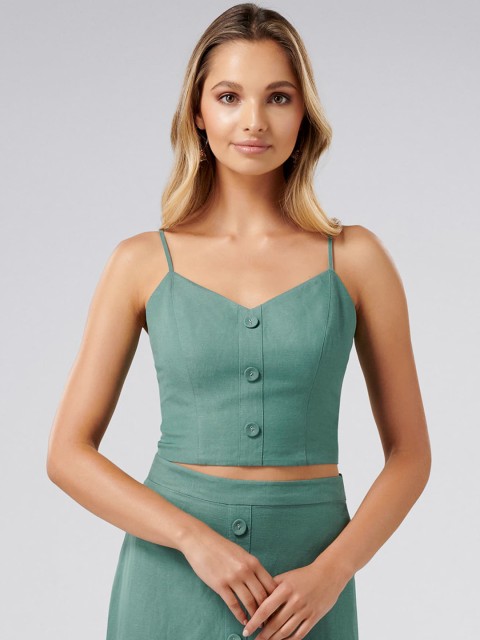 

Forever New Women Green Solid Fitted Crop Top