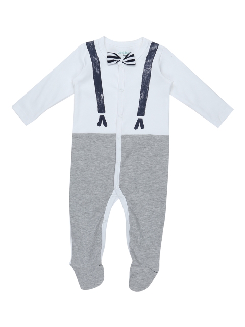 

Pantaloons Baby Boys White & Grey Colourblocked Sleepsuit