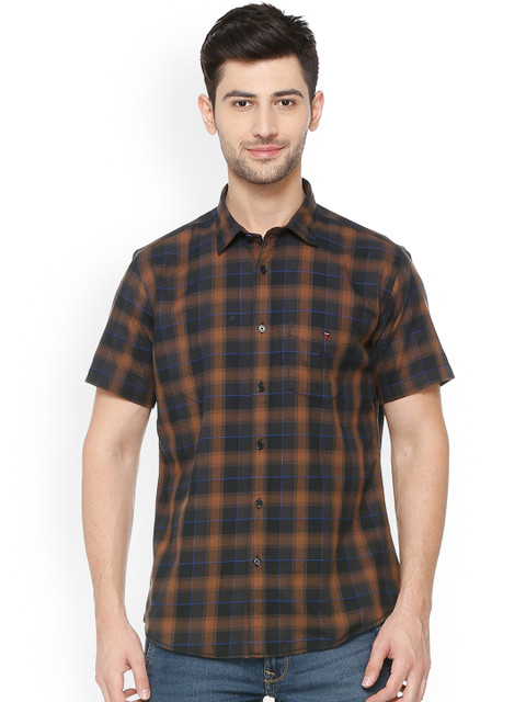 

Louis Philippe Men Black & Brown Slim Fit Checked Casual Shirt