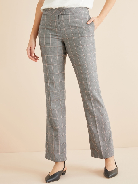 

next Women Grey Melange Regular Fit Checked Formal Trousers