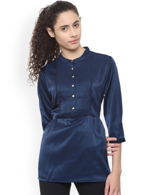 

Van Heusen Woman Navy Blue Solid Shirt Style Top