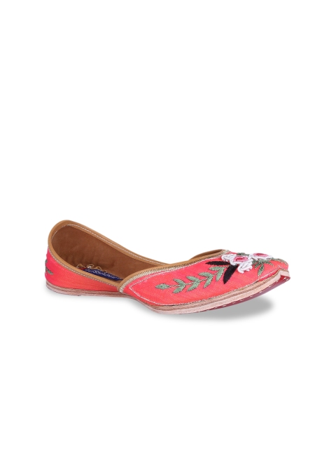 

MSC Women Pink Woven Design Leather Mojaris