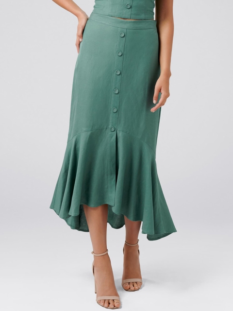 

Forever New Women Green Solid A-Line Midi Skirt