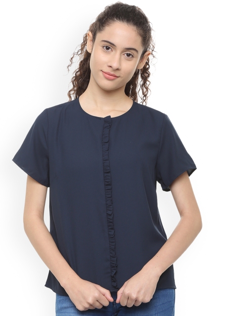 

Van Heusen Woman Navy Blue Solid A-Line Top