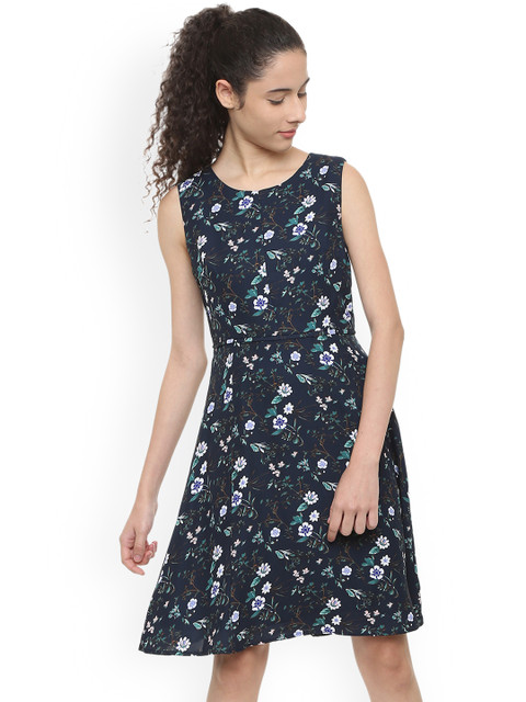 

Van Heusen Woman Navy Blue Printed Fit and Flare Dress