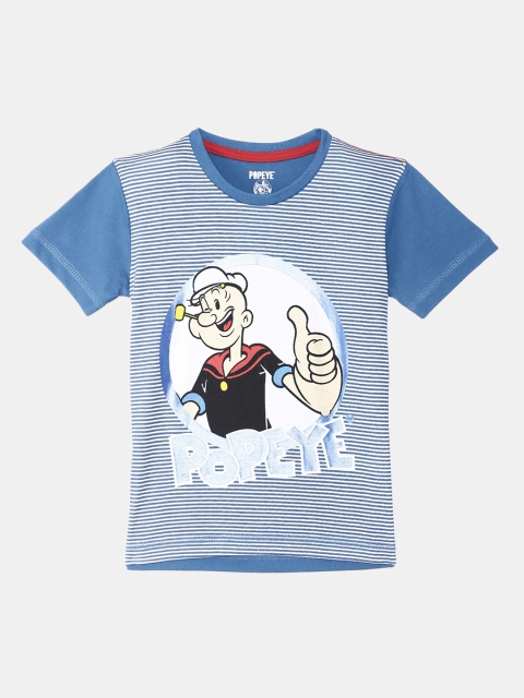 

Kids Ville Boys Grey Melange Popeye Printed Round Neck Full Sleeve T-shirt, Blue