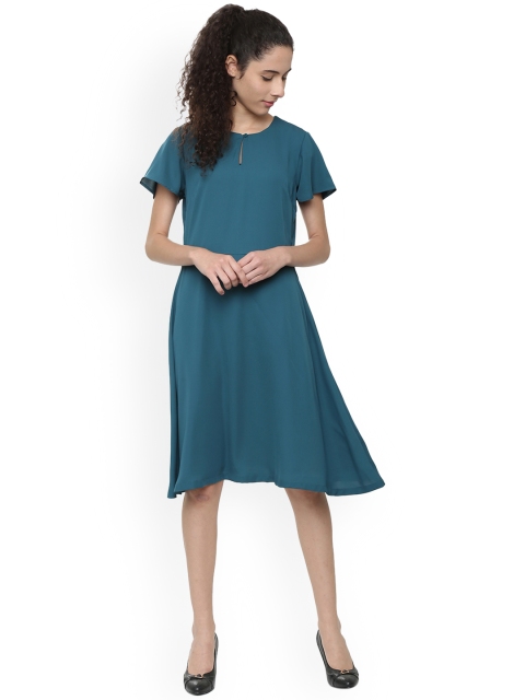 

Van Heusen Woman Teal Blue Solid Fit and Flare Dress