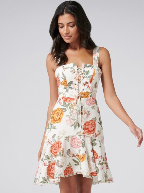

Forever New Women White Printed Fit & Flare Dress