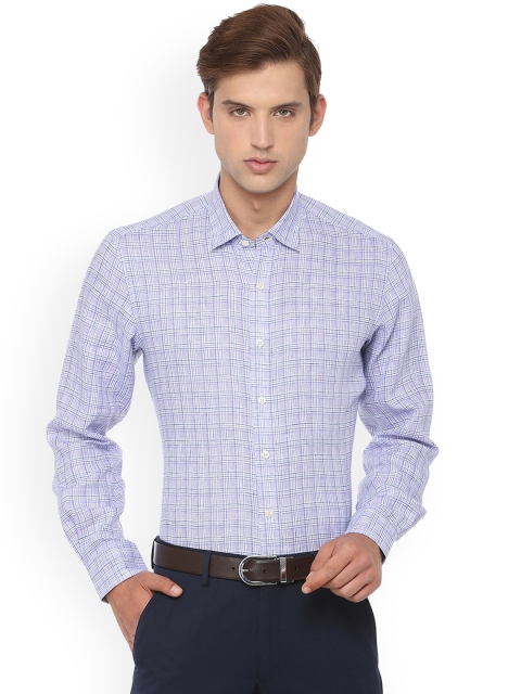 

Louis Philippe Men Purple & Blue Linen Slim Fit Checked Formal Shirt