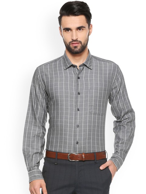 

Louis Philippe Men Grey & White Slim Fit Striped Formal Shirt