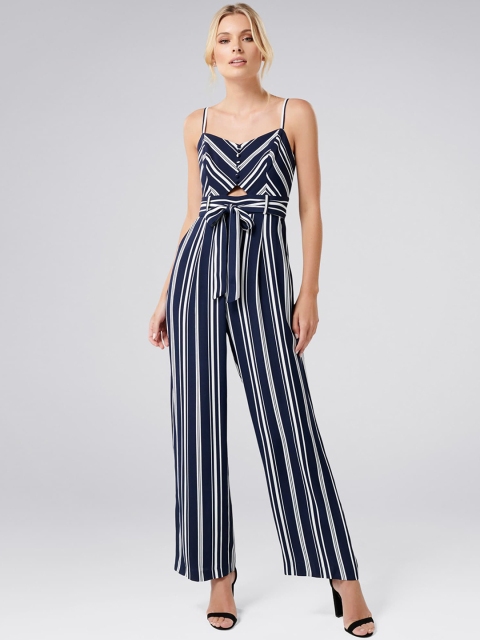 

Forever New Navy Blue & White Striped Basic Jumpsuit