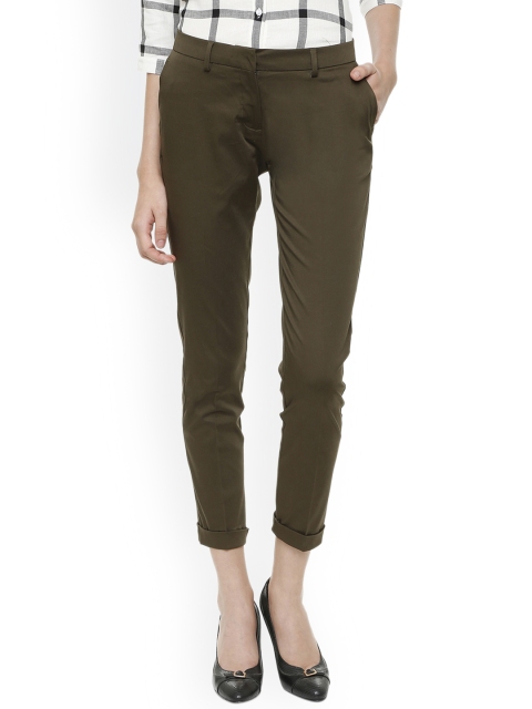 

Van Heusen Woman Women Olive Green Regular Fit Solid Regular Trousers