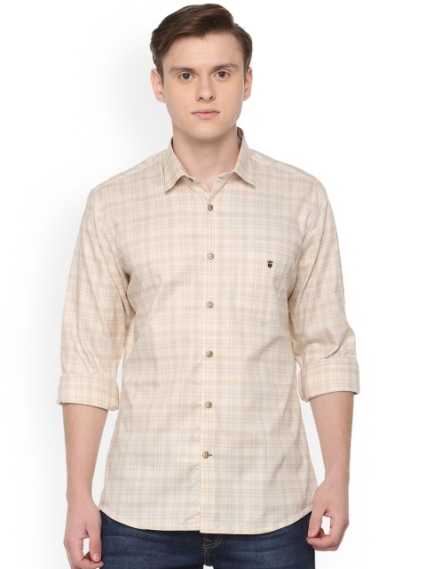 

Louis Philippe Men Beige Slim Fit Checked Casual Shirt