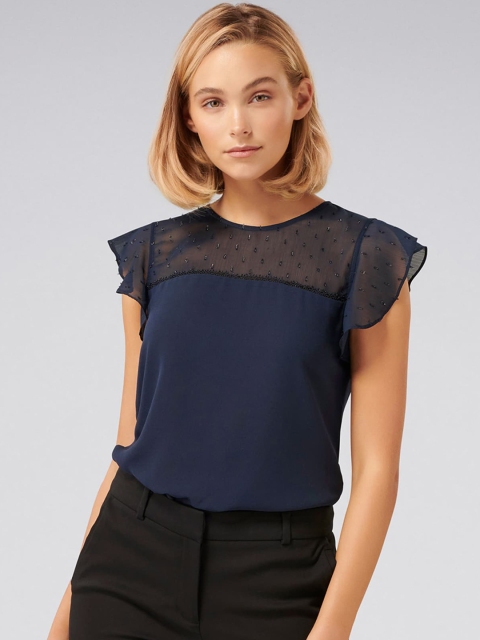 

Forever New Women Navy Blue Solid Regular Top