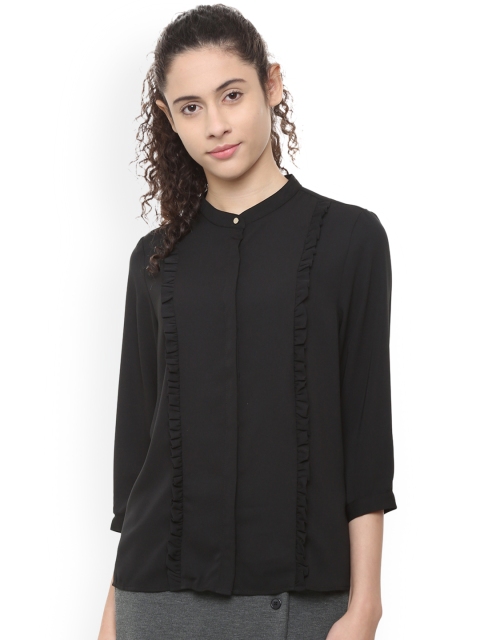 

Van Heusen Woman Black Regular Fit Solid Casual Shirt