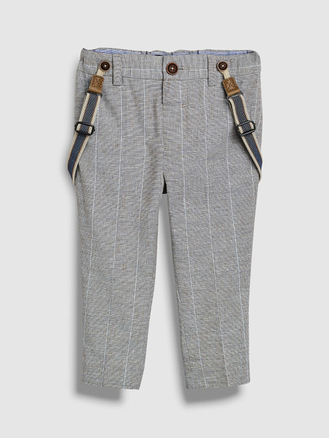 

next Boys Grey Regular Fit Self-Striped Trousers