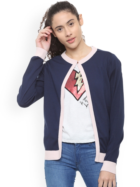 

Van Heusen Woman Navy Blue Solid Open Front Shrug