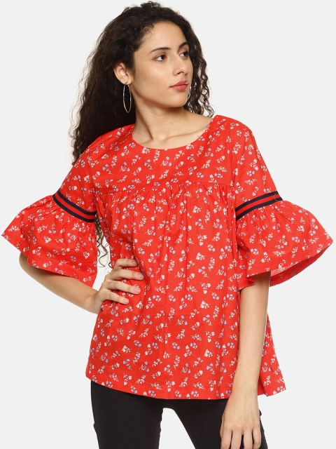 

AARA Women Red Printed A-Line Top
