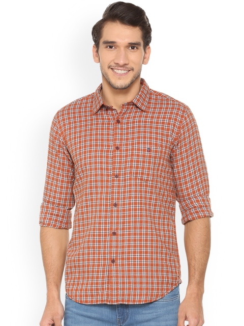 

Louis Philippe Men Orange Slim Fit Checked Casual Shirt