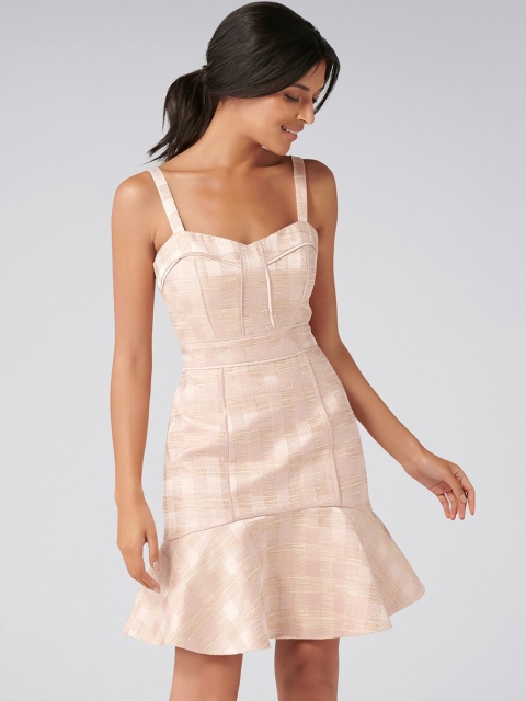 

Forever New Women Pink Self Checked Sheath Dress