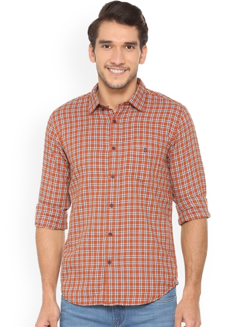 

Louis Philippe Men Orange Slim Fit Checked Casual Shirt
