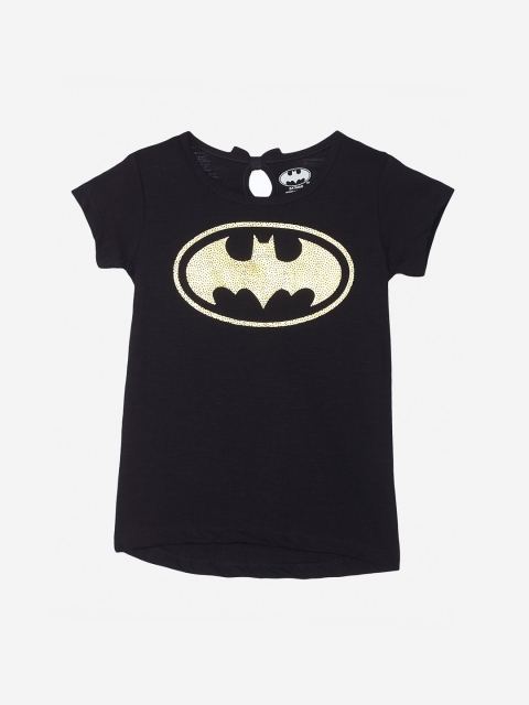 

Kids Ville Girls Black Batgirl Printed Round Neck Half Sleeve T-shirt