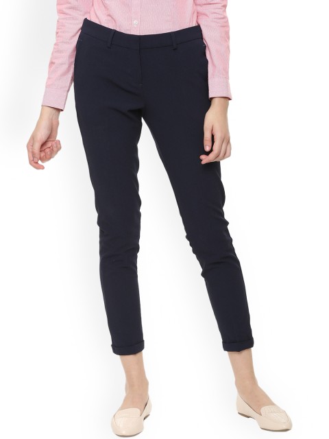 

Van Heusen Woman Women Navy Blue Regular Fit Solid Formal Trousers