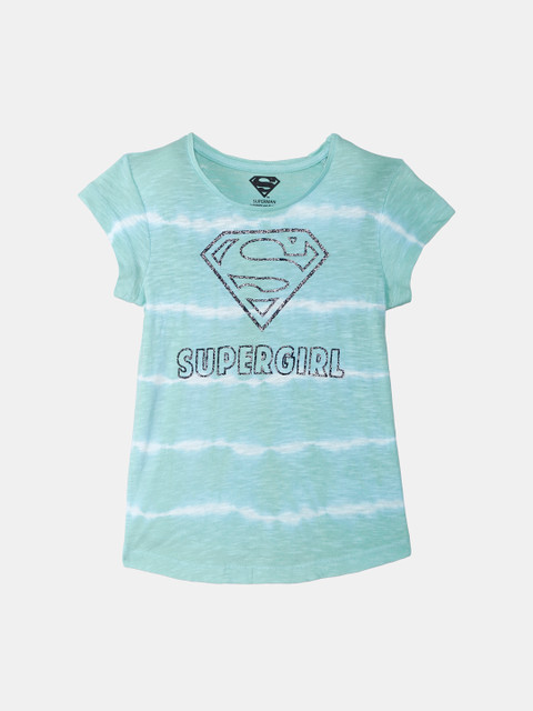 

Kids Ville Girls Blue Supergirl Printed Round Neck Half Sleeve T-shirt, Green