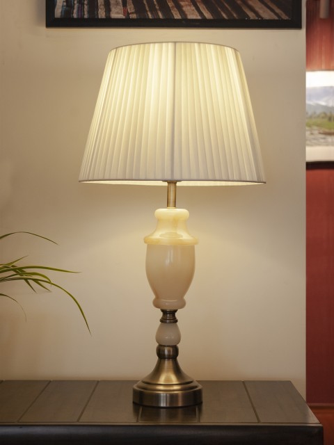 

THE LIGHT STORE White Self Design Bedside Standard Table Lamp with Shade
